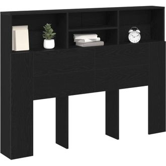 vidaXL Headboard Cabinet with Shelf Black oak 140 x 19 x 103.5 cm Vidaxl