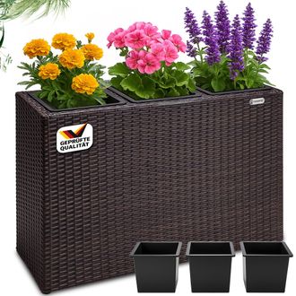 Deuba Casaria Macetero De Jard&iacute;n 88x30,5x60 Polirat&aacute;n 3 Macetas Extra&iacute;bles Jardinera Exterior Interior Jardiner&iacute;a Plantas Marr&oacute;n