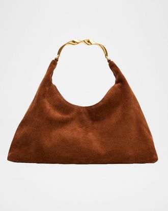 SIMKHAI Nixi Suede Twist-Handle Hobo Bag