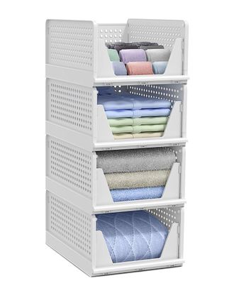 Sorbus Medium Foldable Open-Front Stackable Plastic Baskets 4-Pack