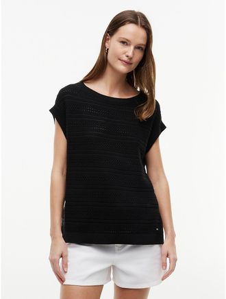 Tommy Hilfiger Womens Crochet Sweater - Black - M