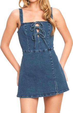 Flying Tomato First Date Denim Skort Romper In Medium Indigo