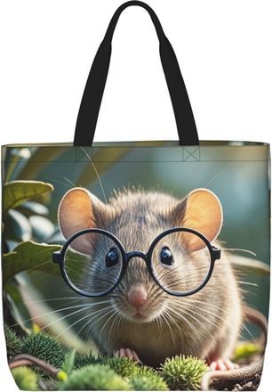 Generic Guinea Mouse With Glasses Tote Bag Large Capacity Handbag Foldable Shopping Bags For Picnic Work Beach