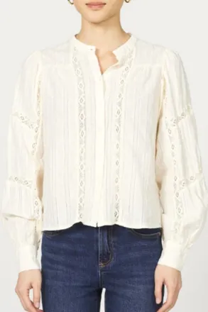 Dear John Denim Alberta Long Sleeve Ruffle Blouse In Whitecap Gray