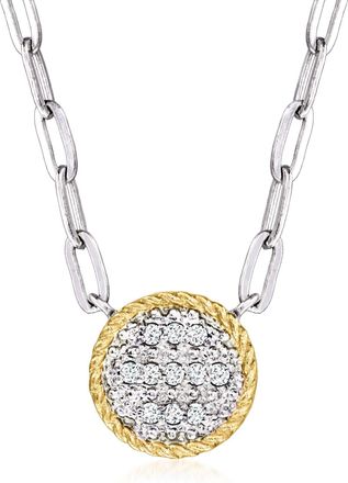 Ross-Simons Diamond Roped-Edge Circle Paper Clip Link Necklace in Sterling Silver and 14kt Yellow Gold