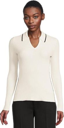 Liverpool L.A. Long Sleeve V-Neck Collared Sweater Womens Sweater Vintage White/Black Stripe : SM, Nylon/Polyester/Viscose