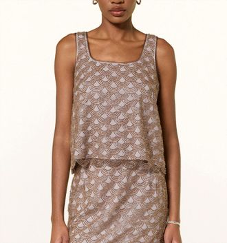 Rotate Scallop Sequin Top In Taupe