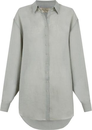 Cortana Hemelsblauw Oversized Linnen Overhemd - Dames - Overhemden - Blauw - S - Linnen - Overhemden