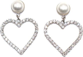 Alessandra Rich Crystal Heart Oversized Clip On Earrings