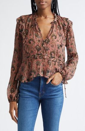 Veronica Beard Carnett Floral Silk Blend Peplum Top in Deep Rose Multi at Nordstrom, Size 10