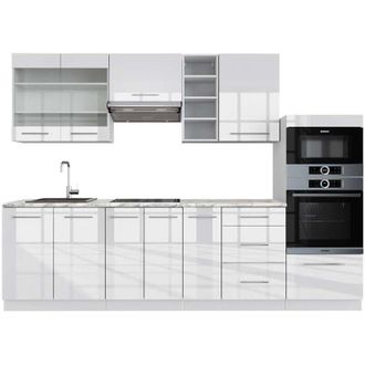 Vicco Mueble De Cocina Fame-line, Blanco Alto Brillo/blanco, 280 Cm, Et M&aacute;rmol