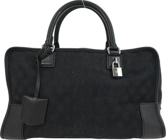 Loewe Amazona Bag Leather And Jacquard Canvas Black Canvas Handbag (Pre-Owned)