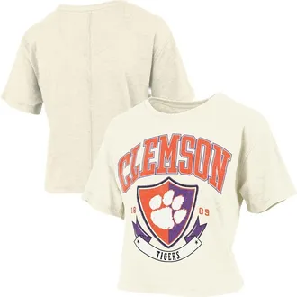 Pressbox Womens Pressbox Cream Clemson Tigers Buckler Vintage Cropped T-Shirt at Nordstrom, Size X-Large