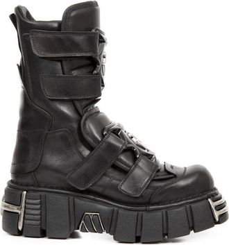 New Rock Punk Mid Calf Leather Boots-M-422-S1
