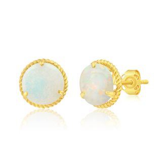 MAX + STONE 14k Yellow or White Gold 8mm Roped Halo Gemstone Round Stud Earrings