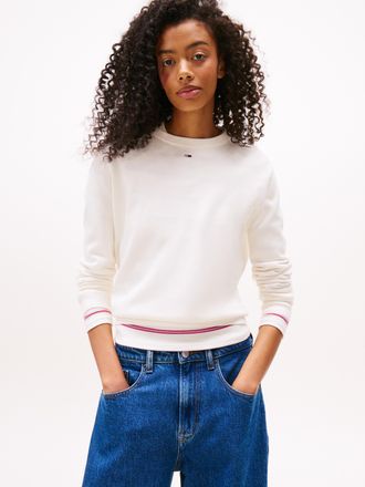 Tommy Jeans Strickpullover TOMMY JEANS TJW ESSENTIAL CREW SWEATER EXT, Damen, Gr. XXL (44), weiss (ancient wei&szlig;), Feinstrick, Obermaterial: 100% Baumwolle, unifar