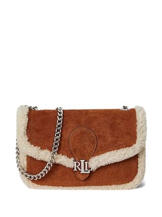 Lauren Ralph Lauren shearling-trim logo-plaque cross body bag - women - Calf Suede - One Size - Brown