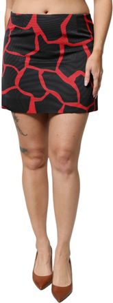 Dolce & Gabbana Black Red Abstract Mid Waist A-line Mini Womens Skirt
