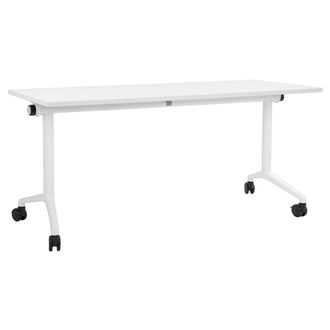 Beliani Escritorio Rectangular Moderno Plegable Con Ruedas Mesa M&oacute;vil Port&aacute;til Estructura Met&aacute;lica 160 X 60 Cm Blanco Cavi