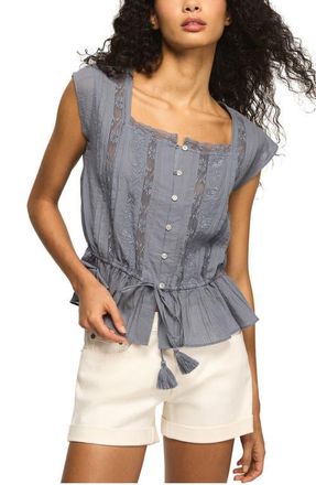 Lucky Brand Lacy Cap Sleeve Shirt in Flint Stone at Nordstrom, Size Xx-Large