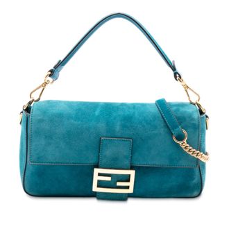 Fendi Blue Medium Suede Baguette Satchel