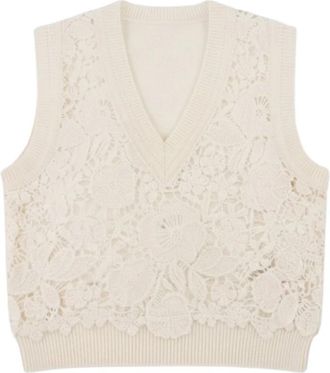 Ermanno Scervino Mouwloze V-hals Vest - Dames - V-hals truien - Beige - M - Truien & Vesten