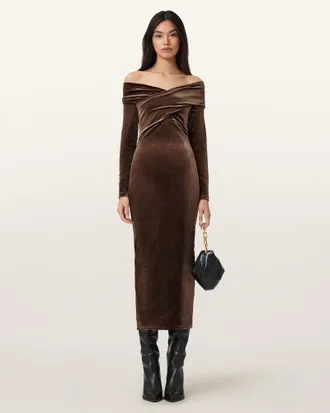 AllSaints Delta Velvet Midi Dress