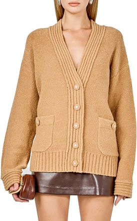 endless rose Fuzzy Oversize Cardigan in Camel at Nordstrom, Size X-Small