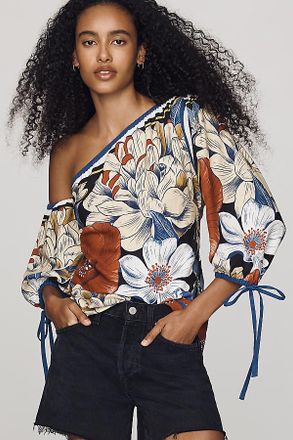 Farm Rio One-Shoulder Puff-Sleeve Blouse