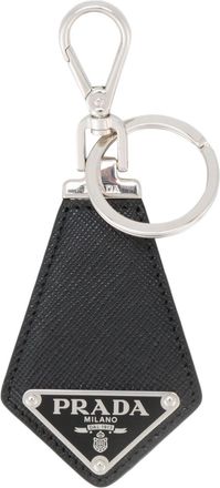 Prada triangle-logo leather keychain - men - Calf Leather/Metal (Other) - One Size - Black