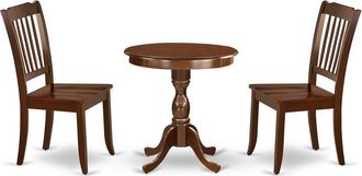 East West Furniture ESDA3-MAH-W - 3-Pc Modern Dining Table Set - 2 Kitchen Chairs and 1 Dining Room Table (Mahogany Finish)