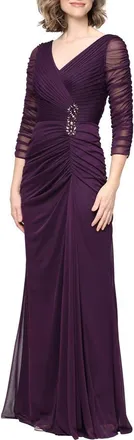 Alex Evenings Pleated Chiffon Gown in Eggplant at Nordstrom, Size 18