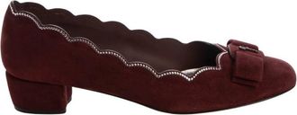 Ferragamo Vara Studded Scalloped Suede Pumps Size 7 D