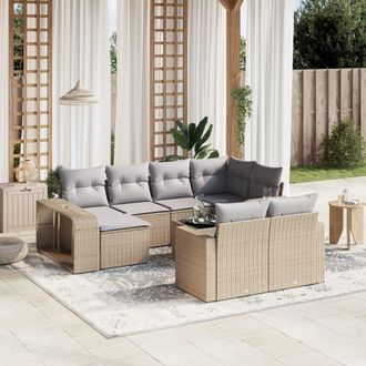 vidaXL Set De Sof&aacute;s De Jard&iacute;n 11pzas Con Cojines Rat&aacute;n Sint&eacute;tico Beige Vidaxl