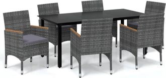 vidaXL Set De Muebles Jard&iacute;n 7 Pzas Con Cojines Rat&aacute;n Sint&eacute;tico Gris Vidaxl