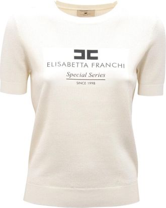 Elisabetta Franchi Gebreide wollen trui ivoor model - Dames - T-shirts - Wit - XS - Wol - Tops