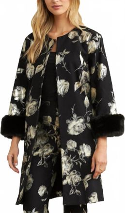 Joseph Ribkoff Faux Fur Trim Jacket In Black/gold