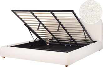 Beliani Cama Con Almacenaje Minimalista Moderno 180 X 200 Cm Boucl&eacute; Blanco Blagnac