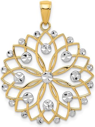 Diamond2Deal 14k Yellow Gold White Rhodium Diamond-cut Flower Pendant