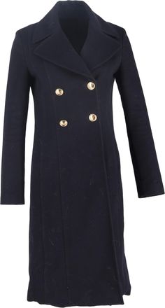 Valentino Pre-owned Womens Garavani Double-Breasted Long Coat in Dark Navy Wool - Blue/Navy - Size EU 44 (Womens)