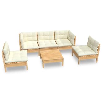 vidaXL Muebles De Jard&iacute;n 6 Pzas Y Cojines Madera Maciza De Pino Crema Vidaxl