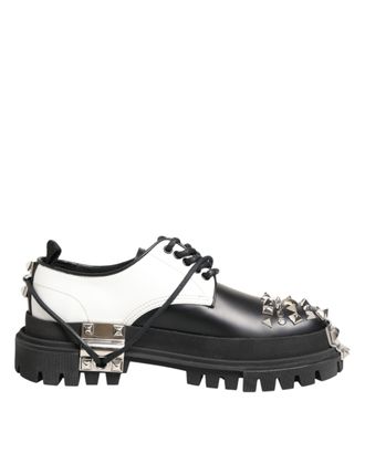 Dolce & Gabbana Black White Studded Men Formal Derby Mens Shoes