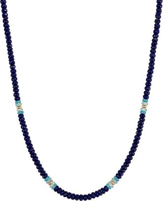 Jewelmak 14K Lapis, Turquoise, Swiss Blue Topaz Necklace