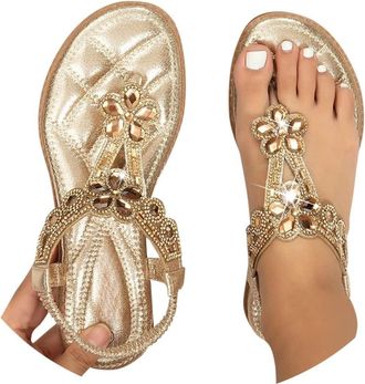 Generic Summer Sandals Women,Sandals for Women,Casual Beach Shoes T-Bar Beads Sandal,Lightweight Slip On Slides Platform Slippers Beach Holiday Summer Elegant
