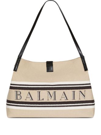 Balmain Womens Medium Release Shopper Bag In Canvas And Calfskin