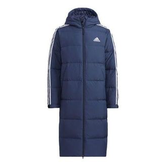 adidas Terrex 3st Long Coat Outdoor Sports Mid-Length Stay Warm Hooded Down Jacket Blue H20763