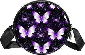 Generic Circle Crossbody Bag for Women, Butterflies Small Sling Bag Daypack with Zipper Adjustable Shoulder Straps Casual Ladies Girls Round Purse