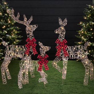 Best Choice Products 3-Piece 2D Deer Family Set, Lighted Christmas Outdoor Decoration w/ 175 Lights, Stakes
