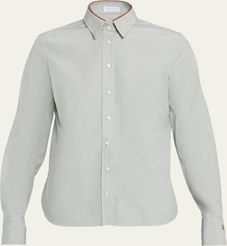 Brunello Cucinelli Monili-Collar Chambray Button-Down Shirt