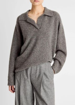 Vince Dolman Polo Sweater In Medium Heather Grey